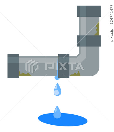 点検やメンテナンス不足で配管や水道管から漏水して水漏れするイラスト 点検やメンテナンス不足で配管や水道管から漏水して水漏れするイラスト 124741477