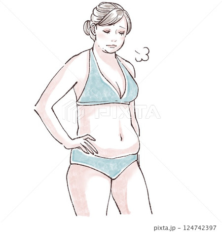 水着の女性/女性のお腹/腸活/便秘/脱毛/ダイエット/ウエスト/くびれ/シェイプアップ/皮下脂肪/ 124742397