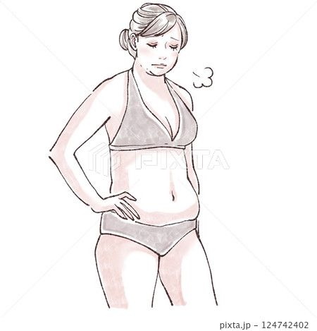 水着の女性/女性のお腹/腸活/便秘/脱毛/ダイエット/ウエスト/くびれ/シェイプアップ/皮下脂肪/ 水着の女性/女性のお腹/腸活/便秘/脱毛/ダイエット/ウエスト/くびれ/シェイプアップ/皮下脂肪/ 124742402