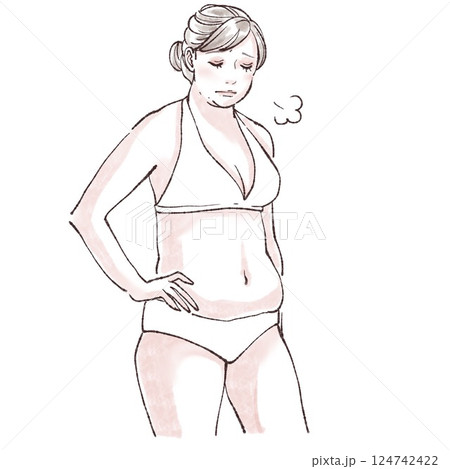 水着の女性/女性のお腹/腸活/便秘/脱毛/ダイエット/ウエスト/くびれ/シェイプアップ/皮下脂肪/ 水着の女性/女性のお腹/腸活/便秘/脱毛/ダイエット/ウエスト/くびれ/シェイプアップ/皮下脂肪/ 124742422
