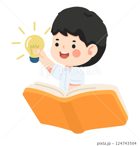 Child with Light Bulb and Open Book Illustration Child with Light Bulb and Open Book Illustration 124743504