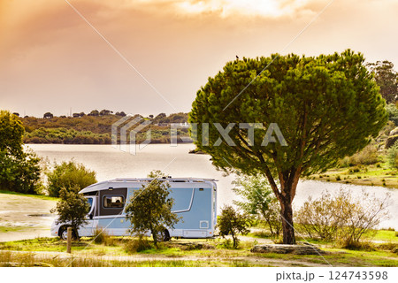 Camper rv camping on nature in Portugal 124743598