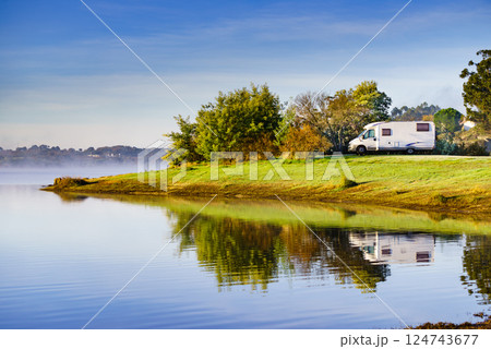 Camper rv camping on nature in Portugal 124743677