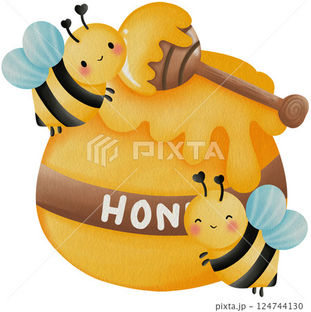 Bee Clipart png, HoneyBee Watercolor Clipart, Kawaii Cartoon Character Hand Painting png, Spring clipart. 124744130