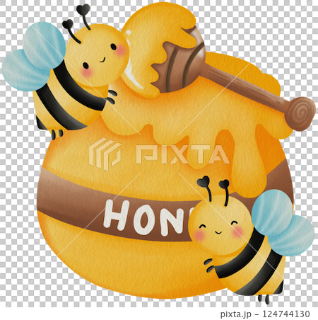 Bee Clipart png, HoneyBee Watercolor Clipart, Kawaii Cartoon Character Hand Painting png, Spring clipart. 124744130