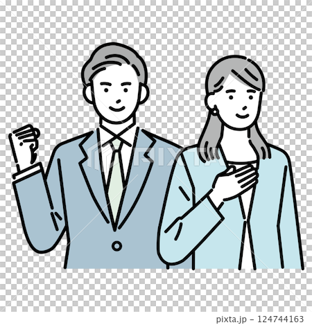 men and women wearing suits 124744163