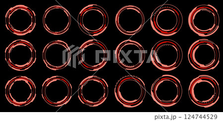 Set of sci fi red circle user interface elements technology futuristic design modern creative on black background vector Set of sci fi red circle user interface elements technology futuristic design modern creative on black background vector 124744529