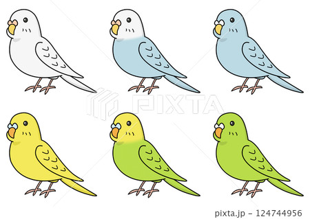 インコのイラスト 6種のカラーバリエーションセット 124744956
