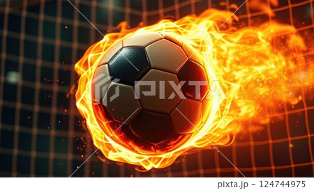 The Unstoppable Force Blazing Soccer Ball Cutting Through the Darkness of Competition 124744975