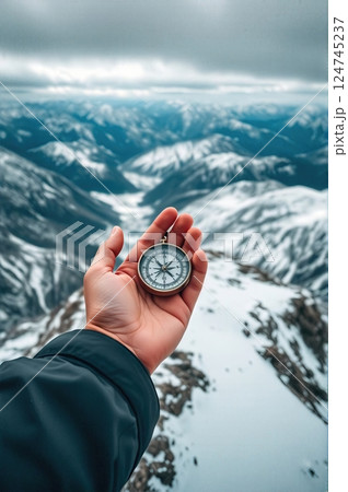 Traveler Navigating the Alpine Crossing A...のイラスト素材 [124745237] - PIXTA