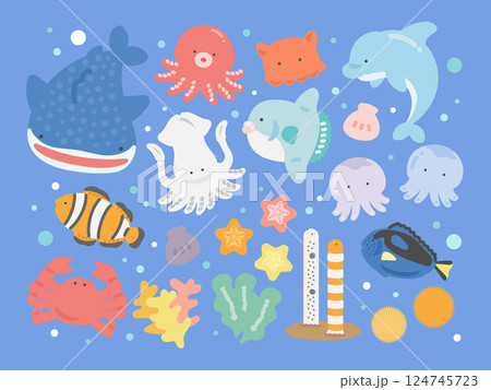 水族館  海の生き物   種類  イラストセット 124745723