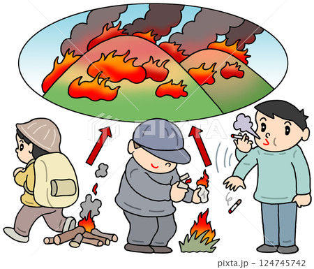 事故・災害 - 山林火災・山火事原因・焚火・放火・たばこ 124745742