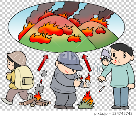 事故・災害 - 山林火災・山火事原因・焚火・放火・たばこ 124745742