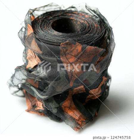 Elegant autumn leaf patterned sheer organza ribbon roll for creative crafting and event decor 124745758