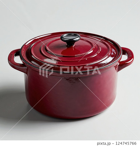 Elegant red enamel cast iron dutch oven for gourmet cooking and stylish kitchen design Elegant red enamel cast iron dutch oven for gourmet cooking and stylish kitchen design 124745766