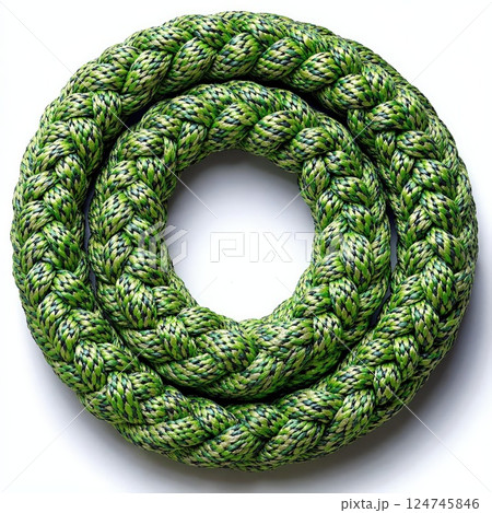 Intricately braided green rope spiral on white background for nautical design 124745846