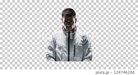 Male Chef In Jacket With Serious Expression. Culinary Expertise And Professionalism Highlighted Isolated On Transparent Background 124746288