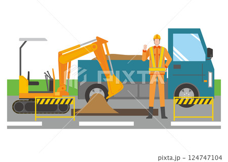 道路工事をする男性 124747104
