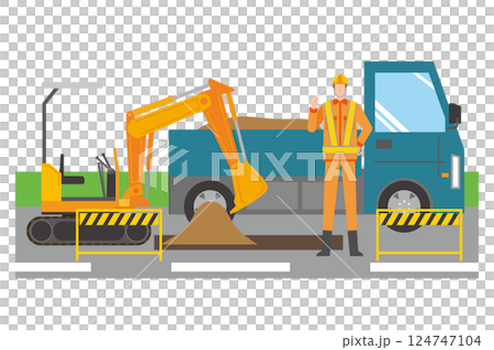 道路工事をする男性 124747104