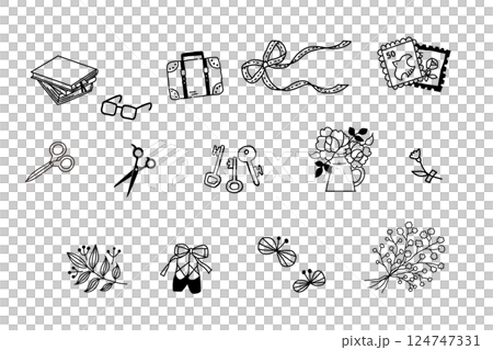 シンプルな線画のおしゃれなあしらいセット　ベクター　黒 124747331