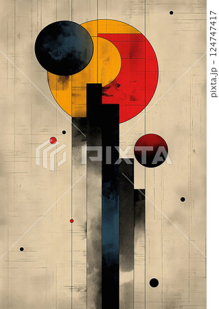 red and yellow triangle pin on the wall 124747417