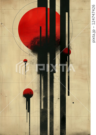 red and white wall with red sign 124747426