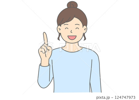 指を立てる女性のイラスト（説明ポーズ） 124747973