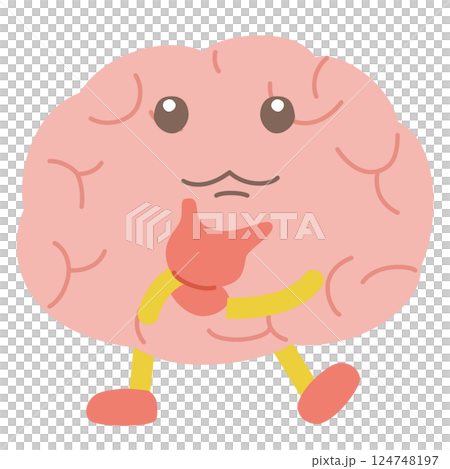 Illustration of a brain character thinking with his head facing upwards 124748197