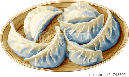 器に盛られたジューシーな水餃子 124748295