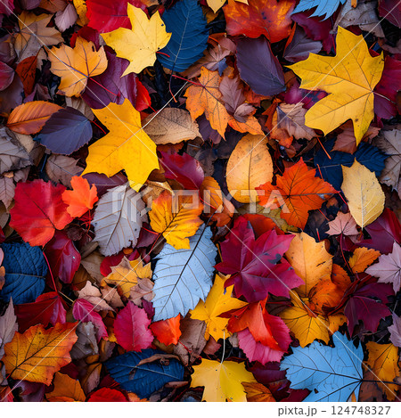 seamless texture and background of colorful fallen autumnal leaves 124748327