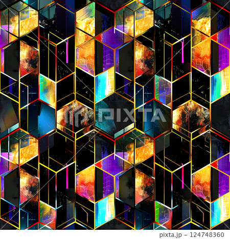 seamless texture and full-frame background of colorful glass mosaic triangular tiles 124748360