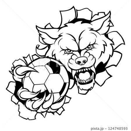 Wolf Holding Soccer Football Ball Sports Mascot 124748593