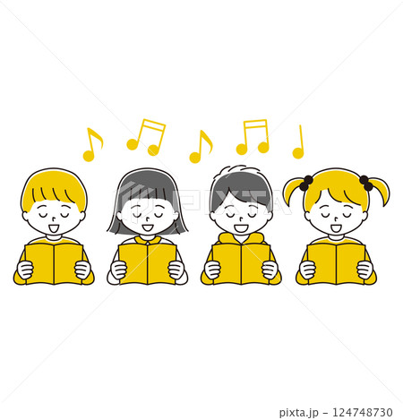 譜面を持って合唱する子どもたちのイラスト 124748730