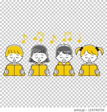 譜面を持って合唱する子どもたちのイラスト 124748730