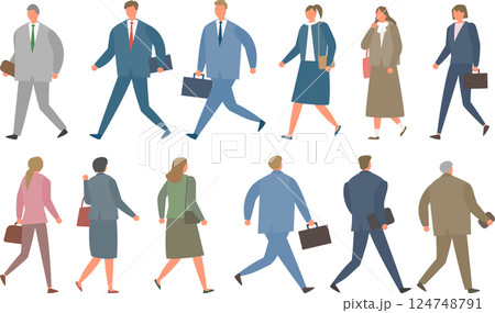 ビジネスシーンでの歩く人々のイラストセット 124748791
