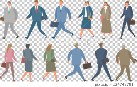 ビジネスシーンでの歩く人々のイラストセット 124748791
