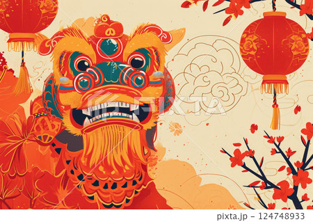 Celebration of Happy Chinese new year 2024 illustration Chinese red dragon. Generative Ai 124748933