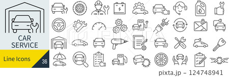 カーサービスに関する線画アイコンセット 124748941