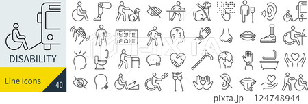 障害に関する線画アイコンセット 124748944