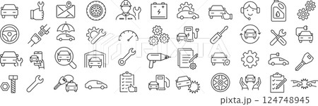 ベクターでモノクロのカーサービスに関する線画アイコンセット ベクターでモノクロのカーサービスに関する線画アイコンセット 124748945