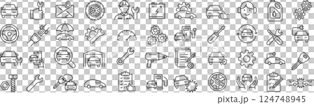 Set of monochrome line icons about car service in vector 124748945