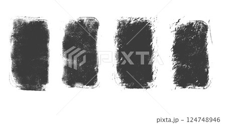 Ink grunge text boxes set. Callouts rectangles frames. Linocut rolled paint black tag. Vector handmade brayer stamp smudged texture. Rough paint decorative irregular border. 124748946