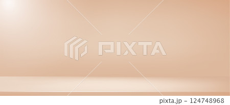 Studio beige gradient background. Light neutral wall product room. Minimal peach pastel table scene. Empty desk stage for beauty cosmetic presentation. Vector illustration. Banner template 124748968