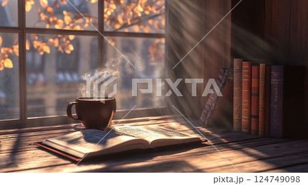 モーニングコーヒーと朝の読書 124749098