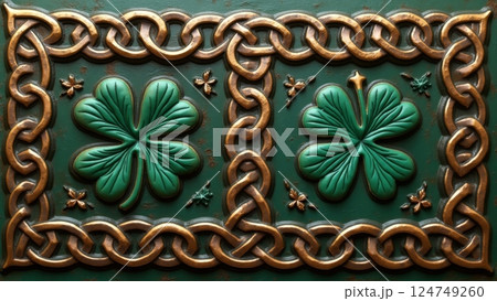 Celtic ornament with clover and gold pattern 124749260