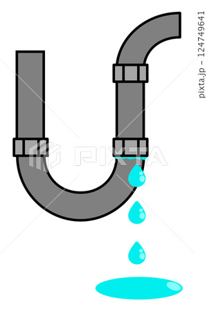 排水用の配管や水道管の接続部より漏水する不具合のイラスト 124749641