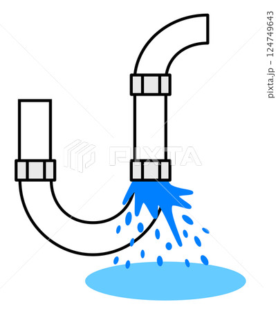 排水用の配管や水道管の接続部より漏水する不具合のイラスト 124749643