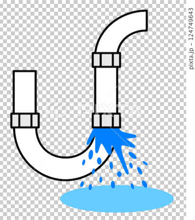 排水用の配管や水道管の接続部より漏水する不具合のイラスト 124749643