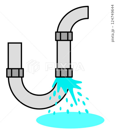 排水用の配管や水道管の接続部より漏水する不具合のイラスト 124749644