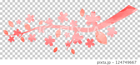 插畫材料：櫻花枝，手繪，粉紅色，水彩 124749667